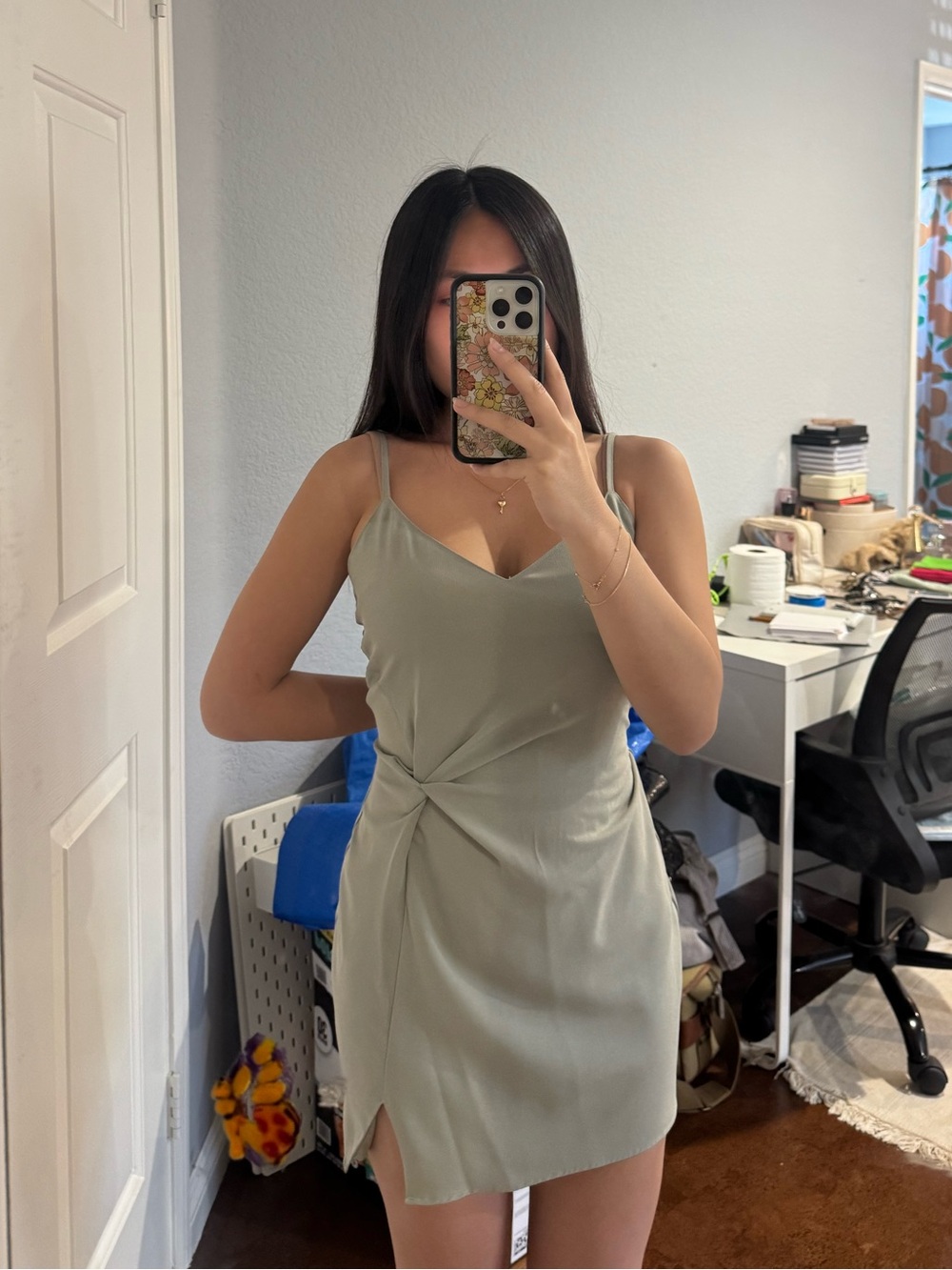 ABERCROMBIE & FITCH Sage Green Twist-Front Slip Dress